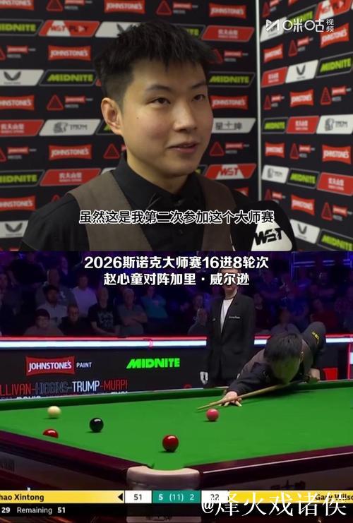 赵心童6-2战胜威尔逊 晋级斯诺克大师赛八强